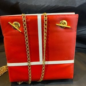 Vintage Frenchy Red and White purse with gold chain